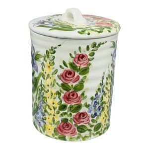 Heavenly Garden Ceramic Kitchen Cookie Jar w/Lid Floral Pattern Multicolor 8”